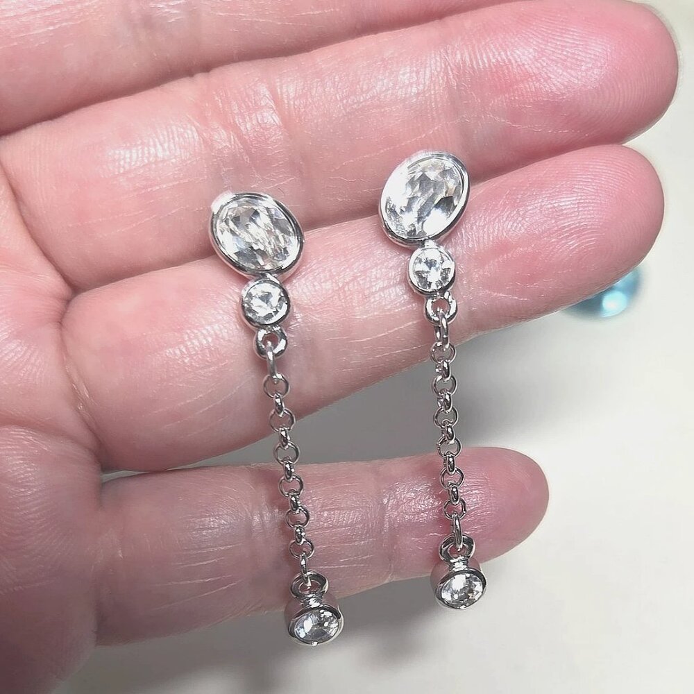 Swarovski Dangle Drop Earrings With Bezel Set Clear Oval And Round Crystals